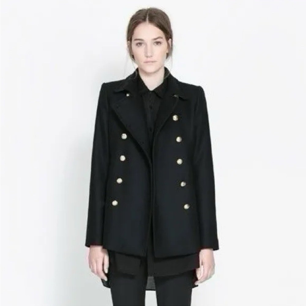 Zara Short Coat With Gold Metallic Buttons Black - Picture 10 of 12